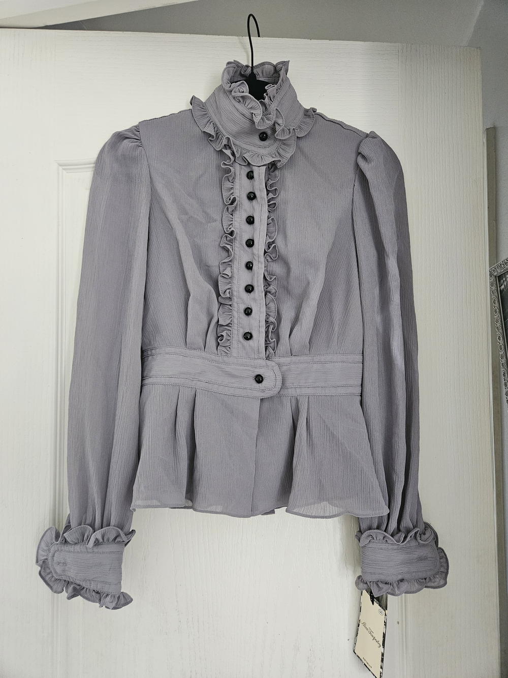Light Grey Ruffled Victorian Style Blouse